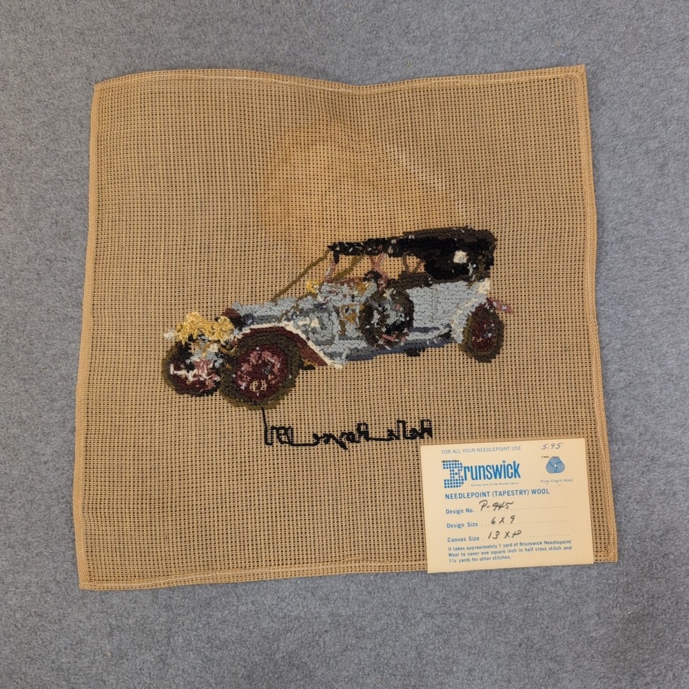 Brunswick Needlepoint 1911 Rolls Royce Antique Car Madeira Wool Canvas P-945 - Picture 3 of 4